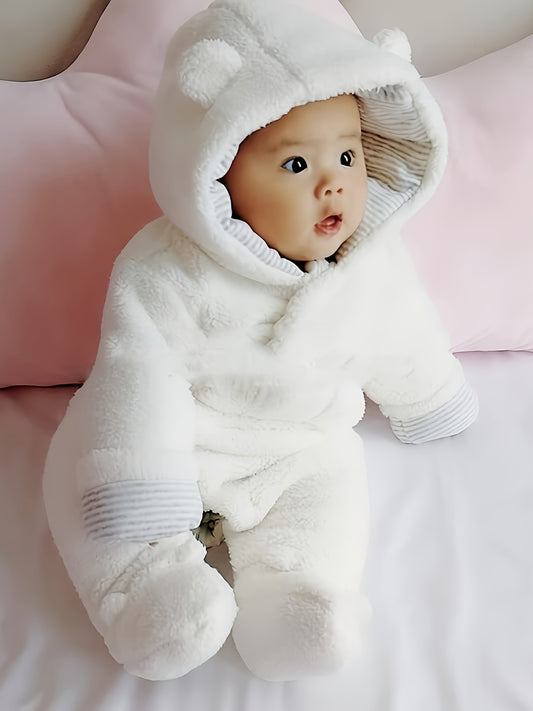 Newborn Baby Romper Winter Bear Style Hooded Plush Jumpsuit Cosplay Clothes, for Outdoor