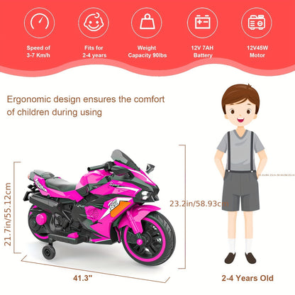 Pink Kid Ride on Car Toy, 12V Electric Motorcycle for Kids with LED Light Wheels, MP3 Halloween, Christmas Gift, Boys Adult Christmas Halloween Thanksgiving Gifts