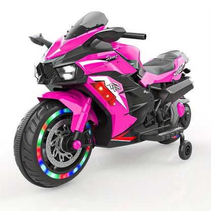 Pink Kid Ride on Car Toy, 12V Electric Motorcycle for Kids with LED Light Wheels, MP3 Halloween, Christmas Gift, Boys Adult Christmas Halloween Thanksgiving Gifts