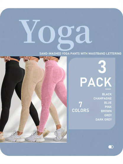 3pcs Seamless Women's Yoga Leggings - Quick-Dry, High-Waist, Butt-Lifting Activewear with Letter Detail