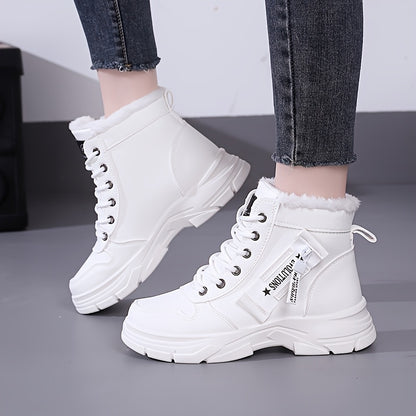 Women's Winter Warm Snow Boots with Side Zipper - Comfortable Thick Sole, High-Top Sneakers in Solid Color, Snow Boots, Outdoor Shoes