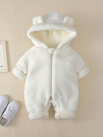 Baby Winter Clothes, Newborn Baby Bear Decor Warm Hooded Jumpsuit, Baby Clothes For Boys And Girls, Suitable For Indoor And Outdoor Wear