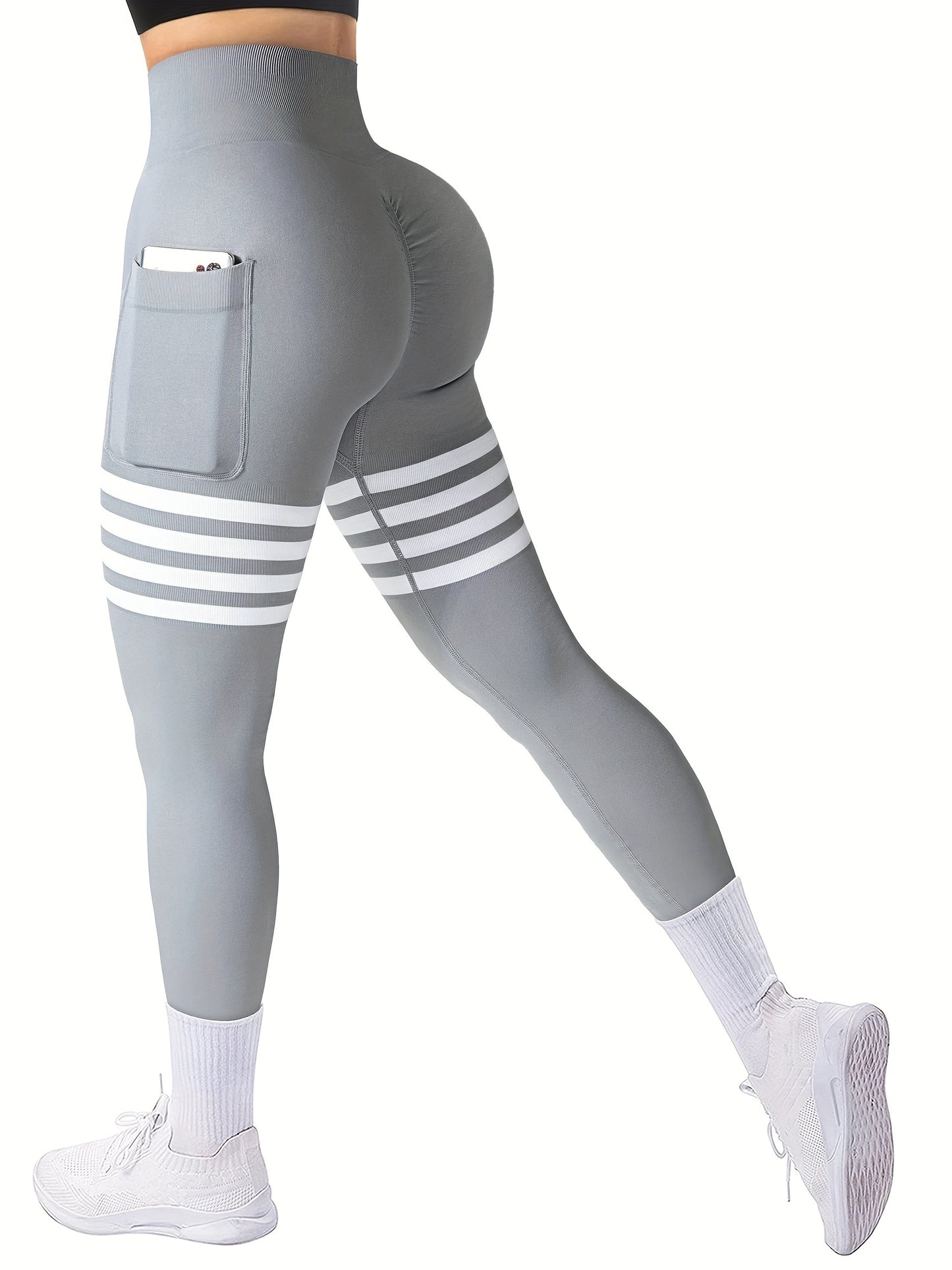 AGROSTE Striped Design Seamless Workout Leggings