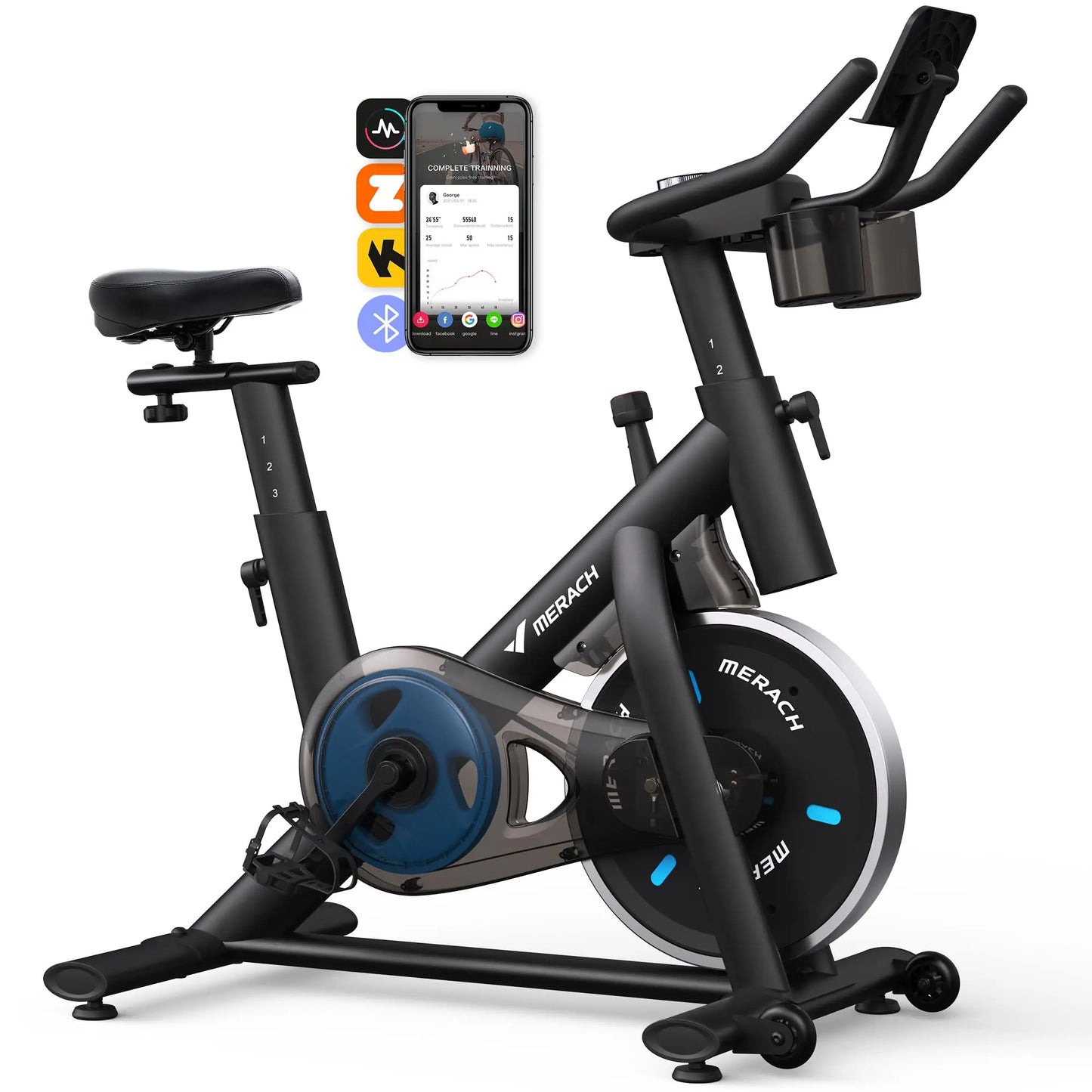 MERACH Exercise Bike Brake Pad Stationary Bike Low Noise Indoor Cycling Bike 270lbs Weight Capacity Tablet Mount Fitness Courses