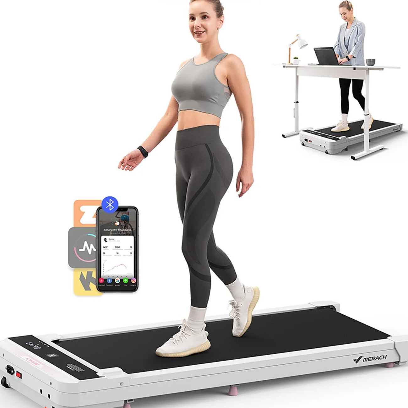 MERACH Walking Pad Quiet Under Desk Treadmill for Home&Office 2in1 Quiet Portable Treadmill with Remote Control APP Hot selling