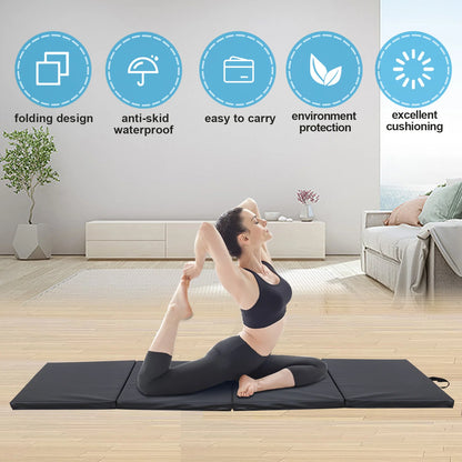 Gymnastics Home Gym Protective Flooring For Yoga Sports Exercise anti-skidwate 4-Fold Folding Mat With Carrying Handles