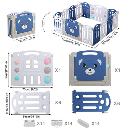 Foldable Playpen for Babies , Adjustable Shape Baby Fence, Safety Play Yard with Gate, Portable Play Area for Indoor or Outdoor