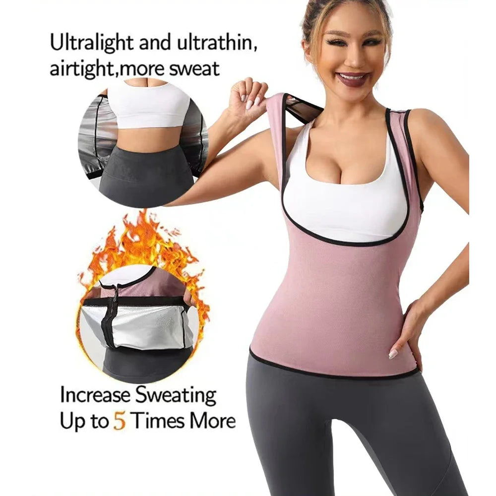 Professional Sauna Vest for Women Sweat Sportwear Body Shaper Waist Trainer Shirt Fat Burning Workout Top Sport Gym Weight Loss