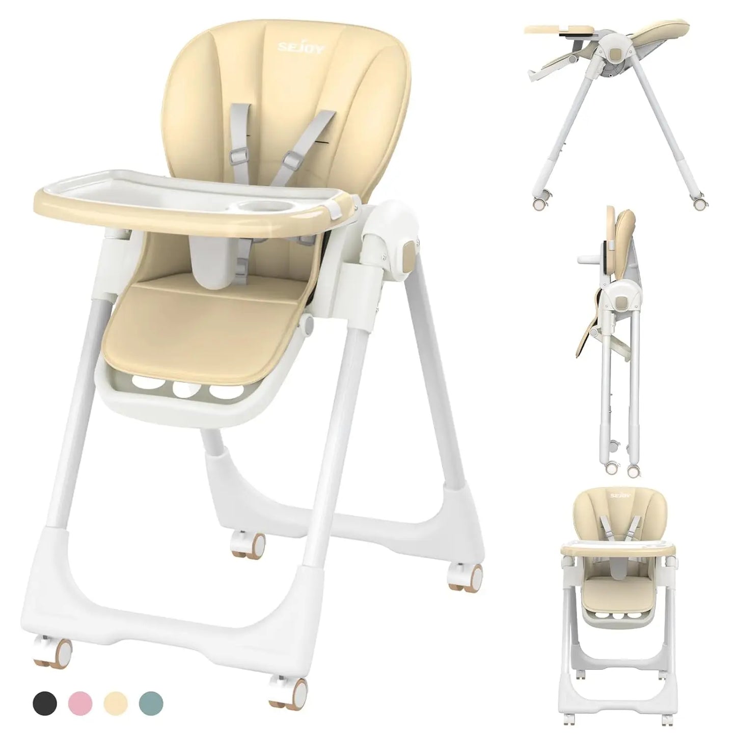 SEJOY Baby High Chair Ajustable Backrest And Pedals Design, Sturdy Metal Material, Foldable Multifunctional Baby Dining Chair