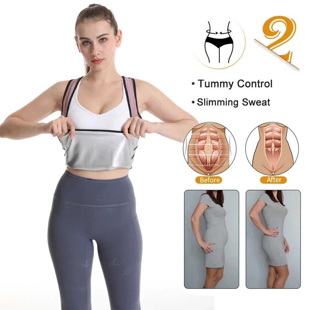 Professional Sauna Vest for Women Sweat Sportwear Body Shaper Waist Trainer Shirt Fat Burning Workout Top Sport Gym Weight Loss