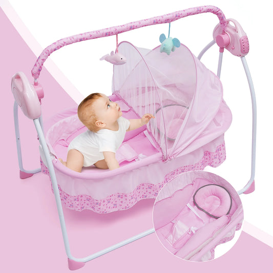 0-18 months 5 Gears Electric Auto-Swing, Baby Crib, Cradle Sleep Bed, Infant Rocker+Net Music, Bluetooth Music, Adjustable+ Mat