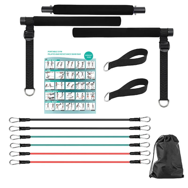 Portable Pilates Tensioner Kit With Latex Resistance Band, Exercise Fitness Equipment With Portable Storage Bag