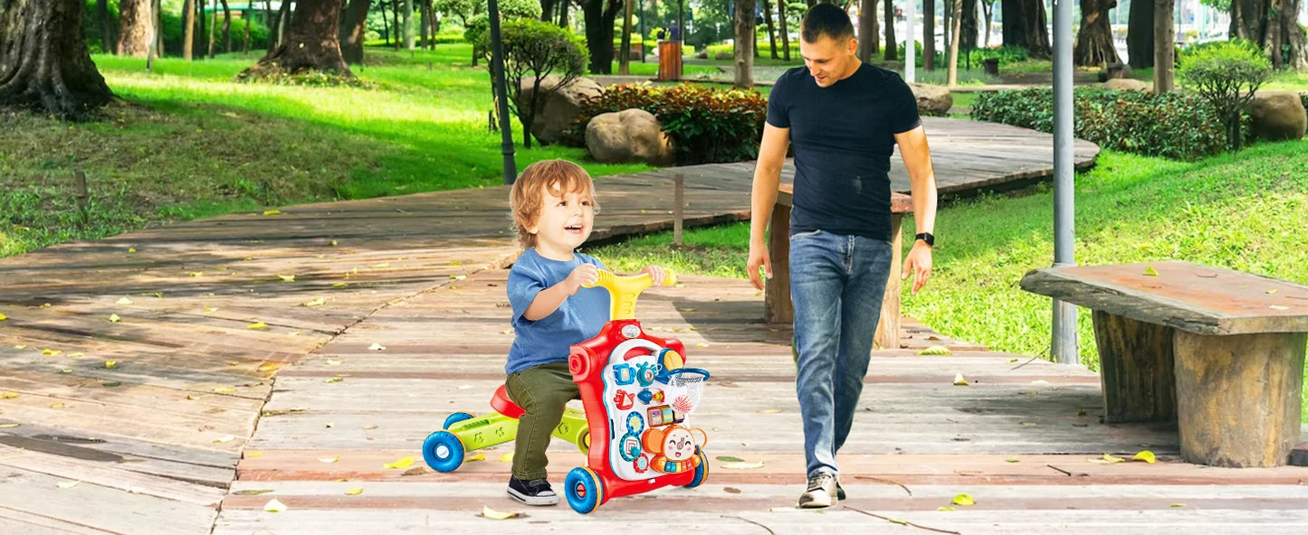 VATOS Baby Walker 5 in 1 Sit-to-Stand Learning Scooter Balance Bike Push Walker Table Toys with Music for Toddlers Infant Kids