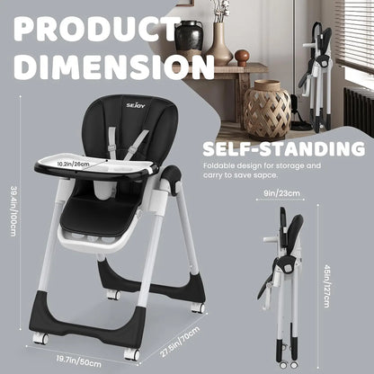 SEJOY Baby High Chair Ajustable Backrest And Pedals Design, Sturdy Metal Material, Foldable Multifunctional Baby Dining Chair