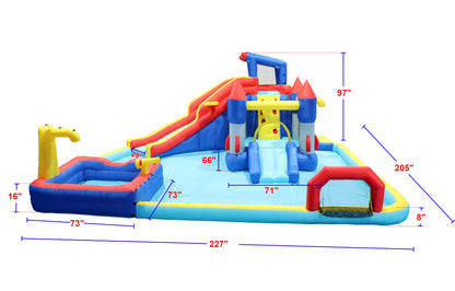 10 in1 Inflatable slide water park bouncing house garden with splash pool & water gun & basketball & climbing wall & dual pools