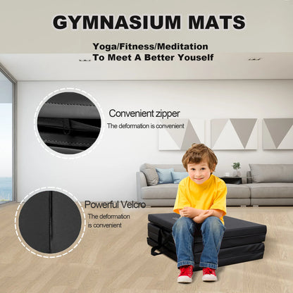 Gymnastics Home Gym Protective Flooring For Yoga Sports Exercise anti-skidwate 4-Fold Folding Mat With Carrying Handles