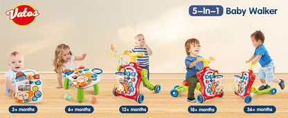 VATOS Baby Walker 5 in 1 Sit-to-Stand Learning Scooter Balance Bike Push Walker Table Toys with Music for Toddlers Infant Kids