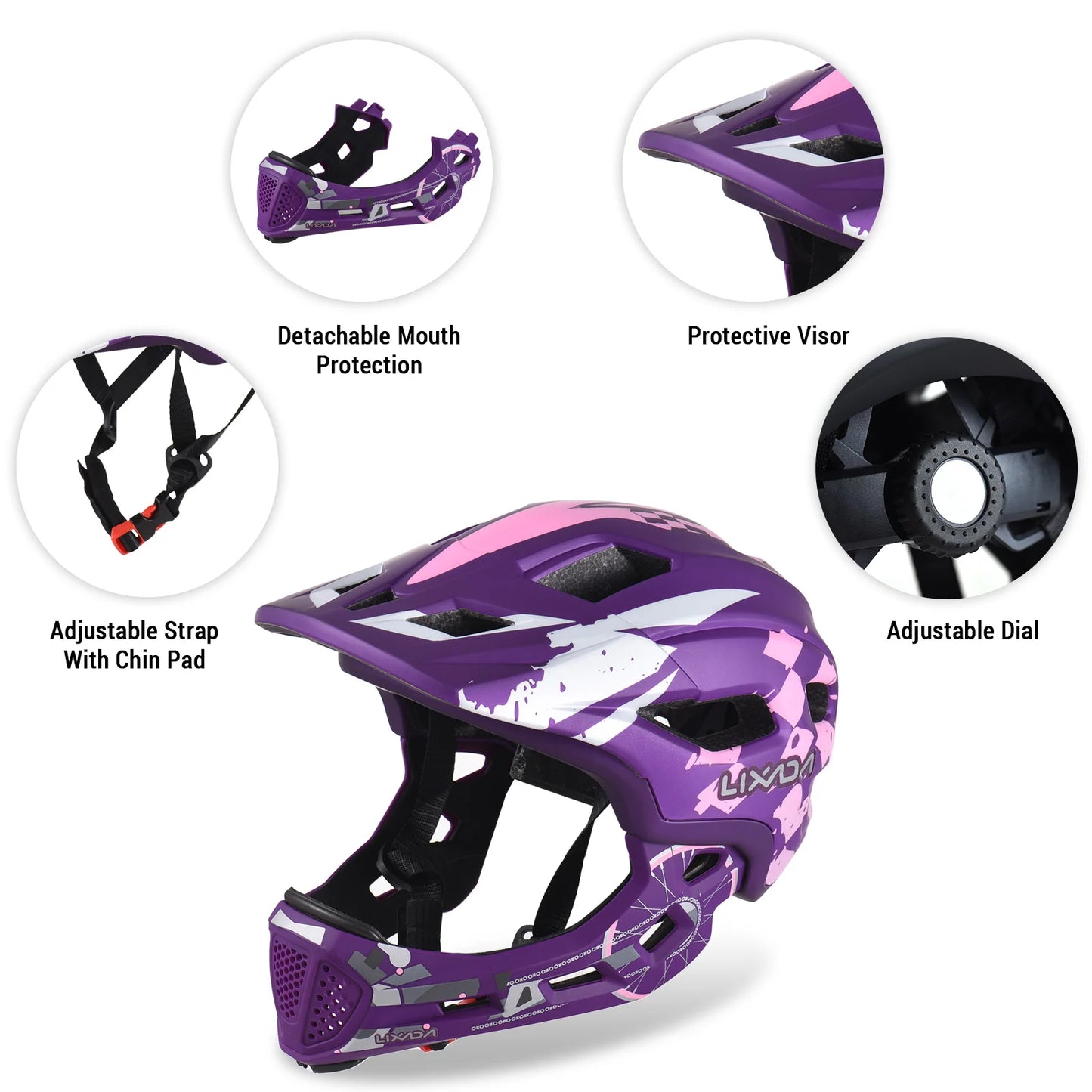 LIXADA JC014 New Kids Cycle Helmet Detachable Mouth Protection Full Face Helmet Adjustable Cycle Helmet for Children Cycle