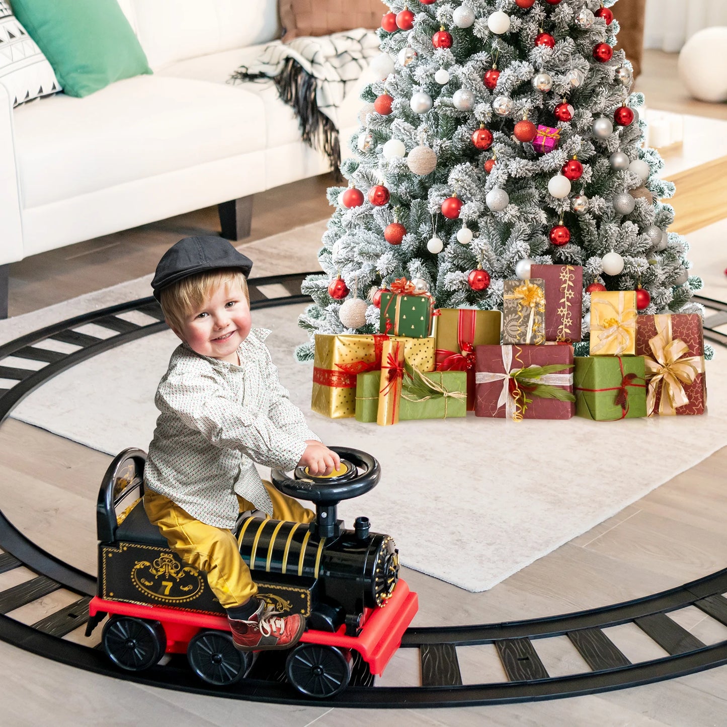 6V Electric Kids Ride On Train Motorized Train Toy w/ Track & 6 Wheels Black