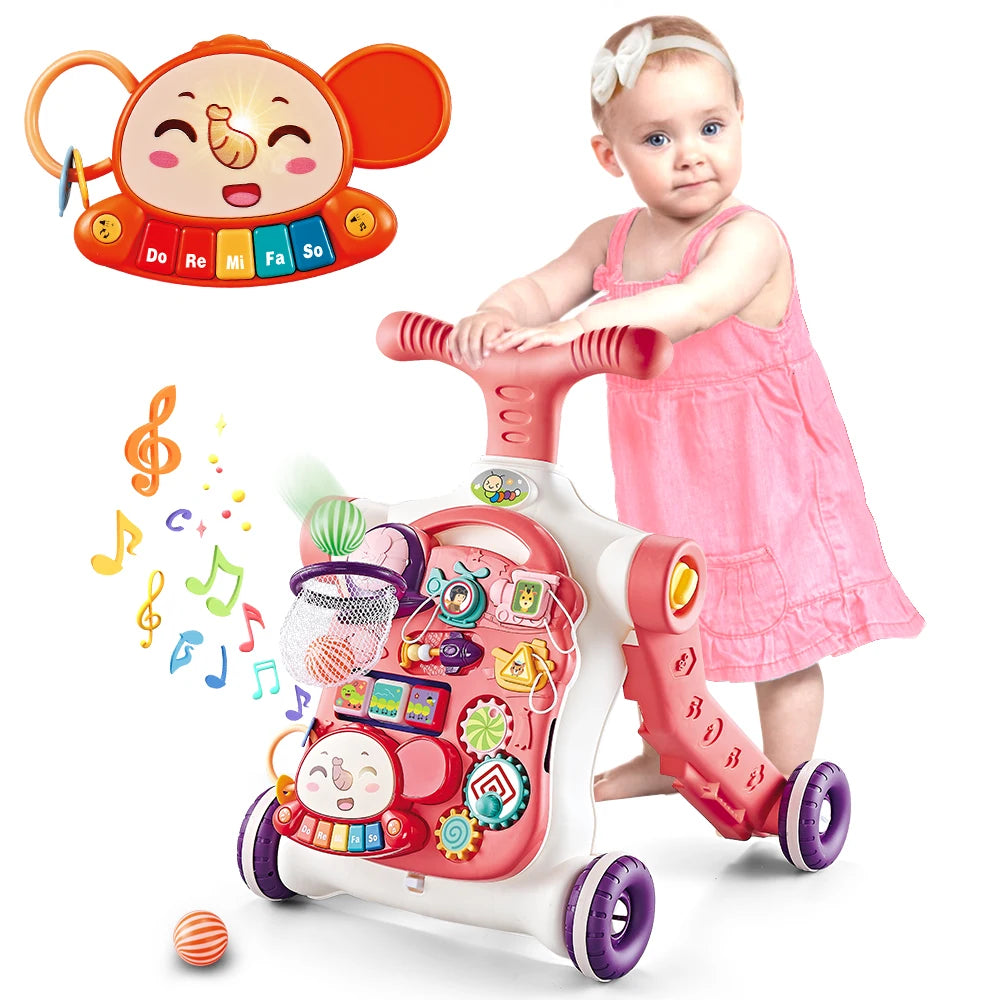 VATOS Baby Walker 5 in 1 Sit-to-Stand Learning Scooter Balance Bike Push Walker Table Toys with Music for Toddlers Infant Kids