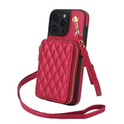 Leather Phone Case for IPhone 16, 15, 14 Plus 13, 12, and 11 Pro Max Crossbody Wrist Strap Zipper Wallet with Card Holder Cover