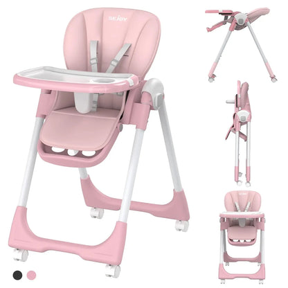 SEJOY Baby High Chair Ajustable Backrest And Pedals Design, Sturdy Metal Material, Foldable Multifunctional Baby Dining Chair