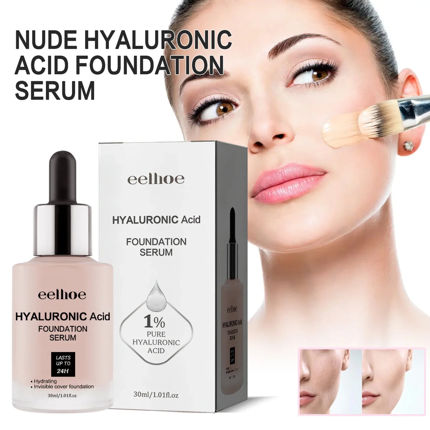 Hyaluronic Acid Liquid Foundation Waterproof No Creasing Long-lasting Moisturizing