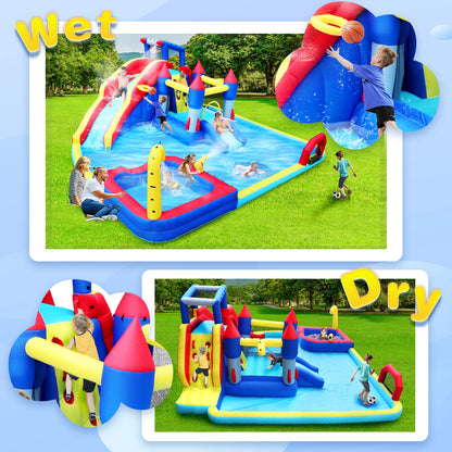 10 in1 Inflatable slide water park bouncing house garden with splash pool & water gun & basketball & climbing wall & dual pools