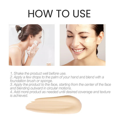 Hyaluronic Acid Liquid Foundation Waterproof No Creasing Long-lasting Moisturizing