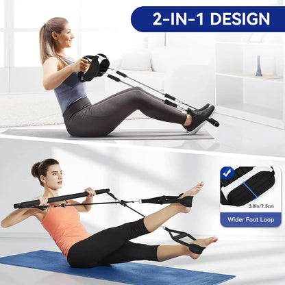 Portable Pilates Tensioner Kit With Latex Resistance Band, Exercise Fitness Equipment With Portable Storage Bag