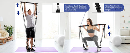 Portable Pilates Tensioner Kit With Latex Resistance Band, Exercise Fitness Equipment With Portable Storage Bag