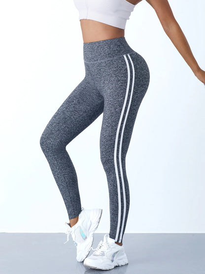 Casual Sports Side Stripe Pants High Waist 4 Way Stretch Breathable Running Workout Yoga Leggings Activewear For Women