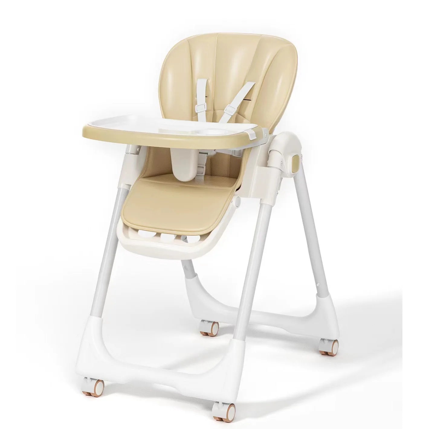 Sejoy Baby High Chair Foldable Highchair Adjustable Backrest Double Removable Tray Detachable PU Leather Cushion High Chair for