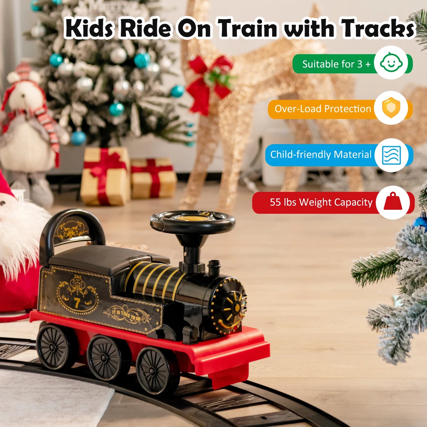 6V Electric Kids Ride On Train Motorized Train Toy w/ Track & 6 Wheels Black