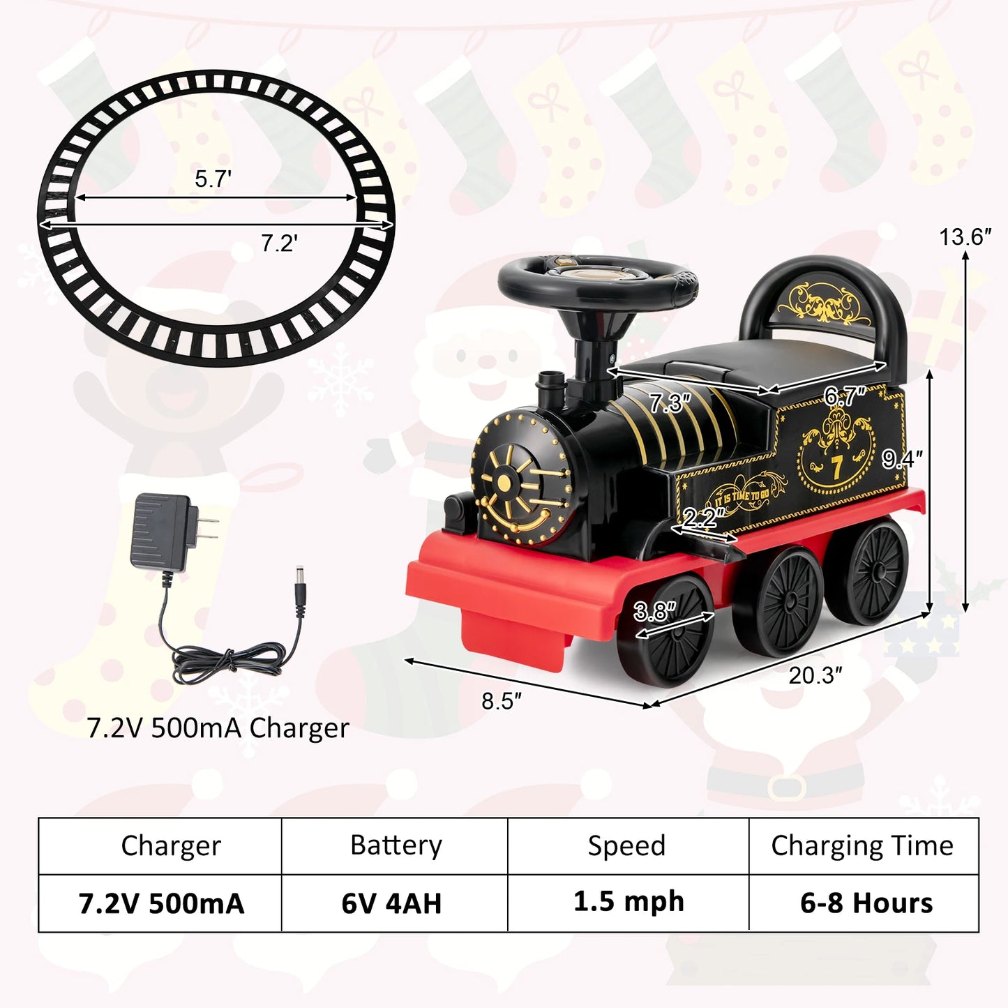 6V Electric Kids Ride On Train Motorized Train Toy w/ Track & 6 Wheels Black