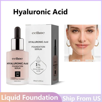 Hyaluronic Acid Liquid Foundation Waterproof No Creasing Long-lasting Moisturizing