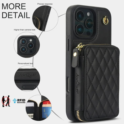 Leather Phone Case for IPhone 16, 15, 14 Plus 13, 12, and 11 Pro Max Crossbody Wrist Strap Zipper Wallet with Card Holder Cover