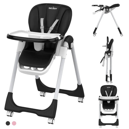 SEJOY Baby High Chair Ajustable Backrest And Pedals Design, Sturdy Metal Material, Foldable Multifunctional Baby Dining Chair