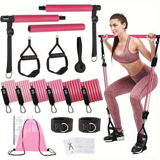 Portable Pilates Tensioner Kit With Latex Resistance Band, Exercise Fitness Equipment With Portable Storage Bag