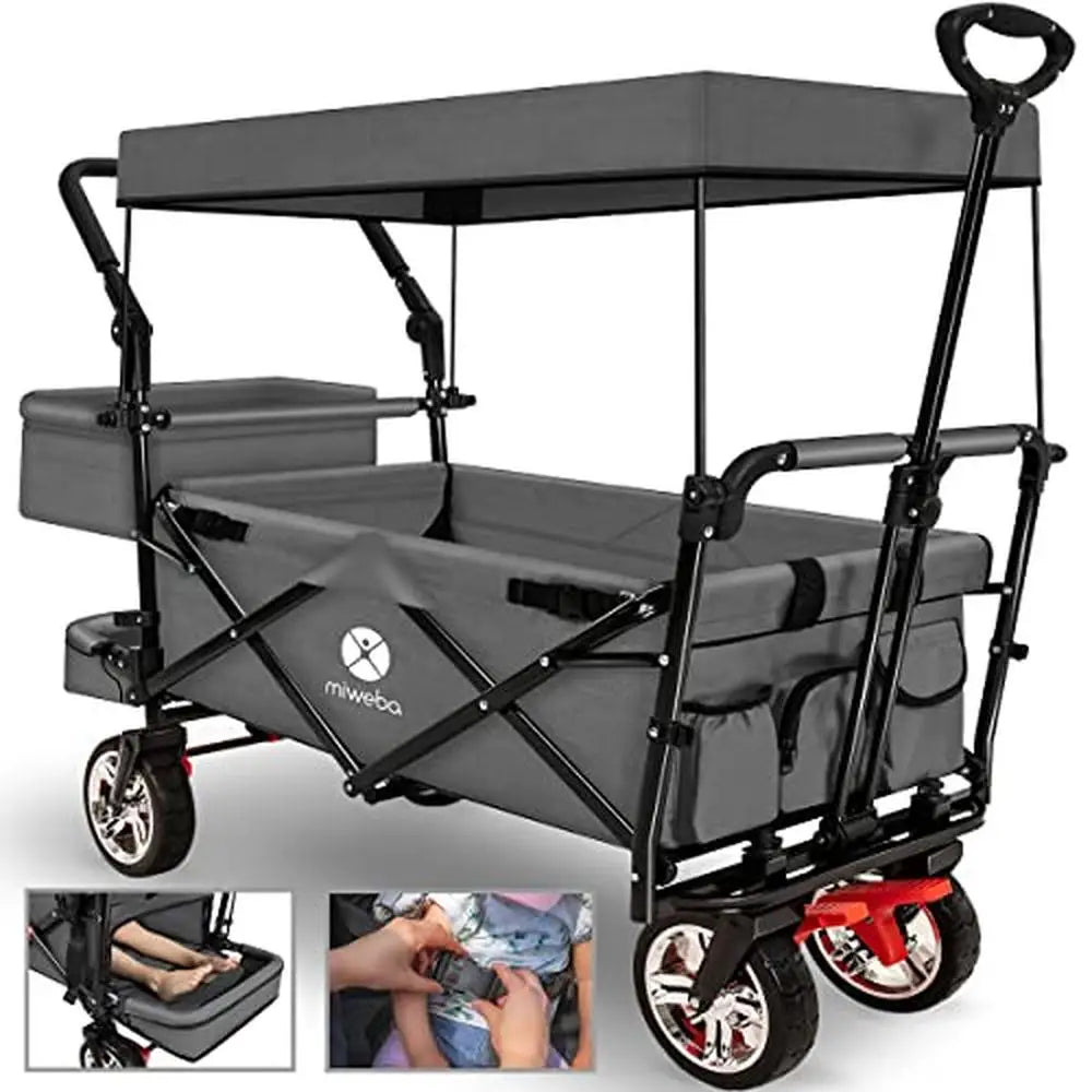 Utility Wagon Heavy Duty Folding Cart 330lbs Capacity All-Terrain Transport Black