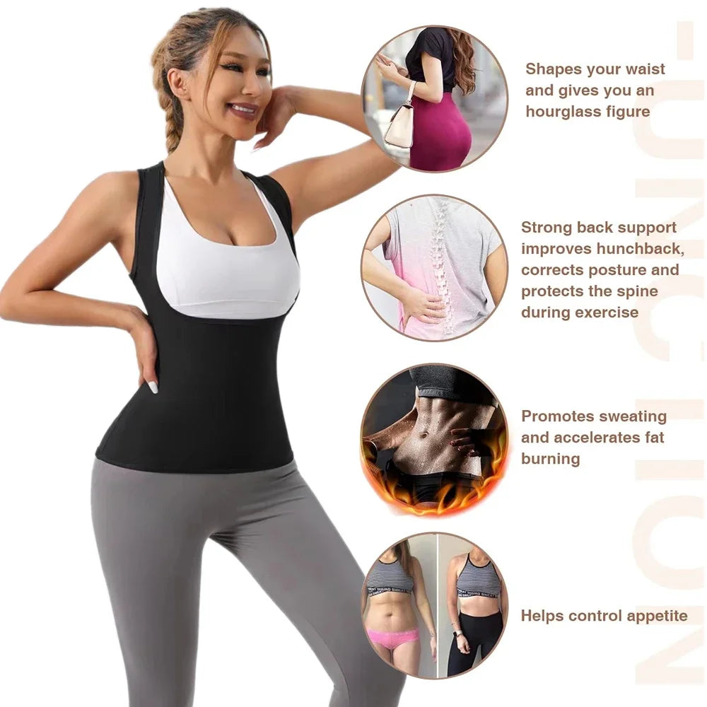 Professional Sauna Vest for Women Sweat Sportwear Body Shaper Waist Trainer Shirt Fat Burning Workout Top Sport Gym Weight Loss