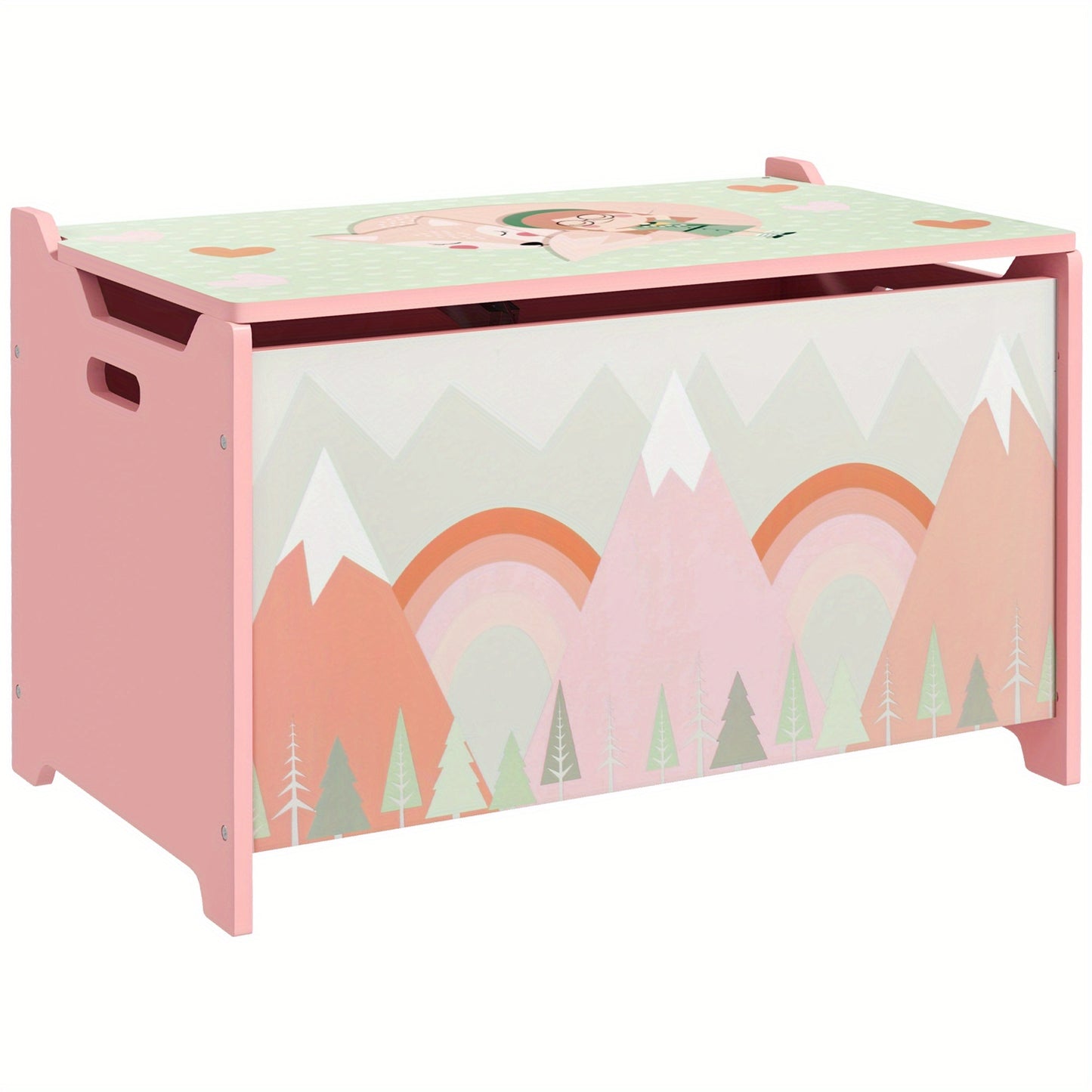 Qaba Toy Box with Lid, Toy Chest Storage Organizer for Bedroom with Safety Hinge, Cute Animal Design, Pink