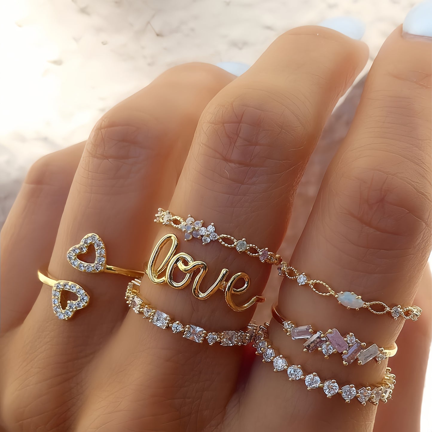 Heart-Shaped Rhinestone Rings