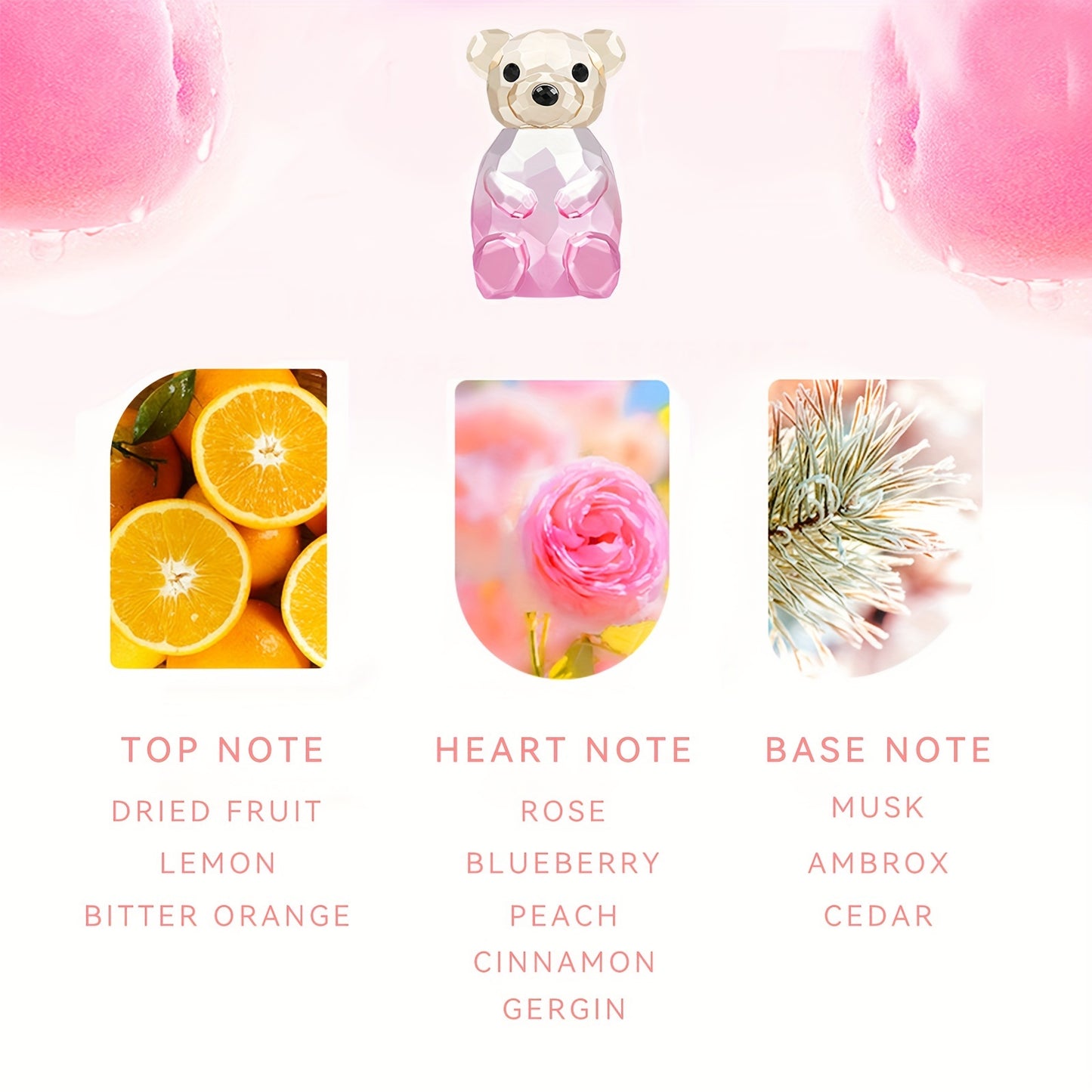 Luxurious Baby bear Women's Perfume with Fresh Flower Citrus Fragrance Pink