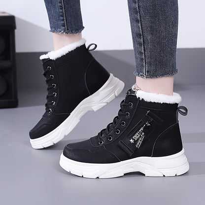 Women's Winter Warm Snow Boots with Side Zipper - Comfortable Thick Sole, High-Top Sneakers in Solid Color, Snow Boots, Outdoor Shoes