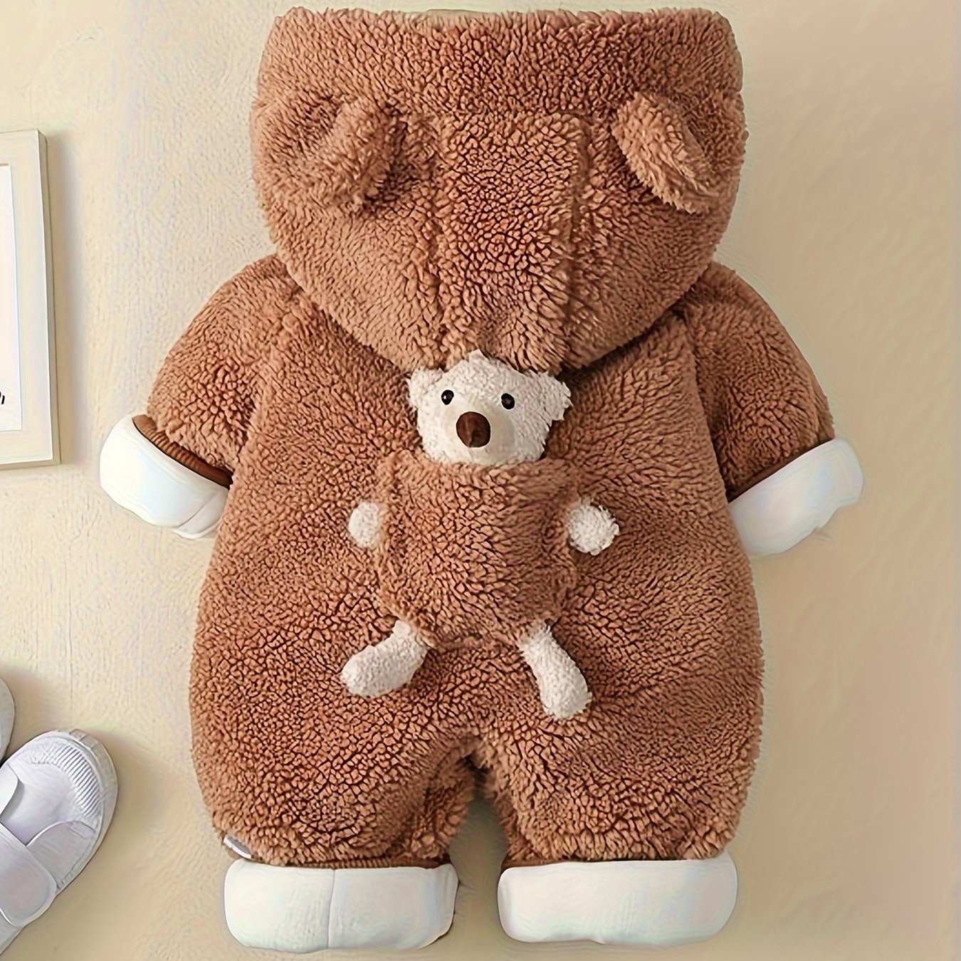 Baby Winter Clothes, Newborn Baby Bear Decor Warm Hooded Jumpsuit, Baby Clothes For Boys And Girls, Suitable For Indoor And Outdoor Wear