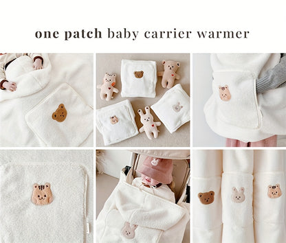 Cozy Ivory Polyester Stroller Blanket with Cute Bear Design - Thick, Warm, Windproof Cover with Shoulder Straps for Autumn & Winter Outdoor Use, Blanket