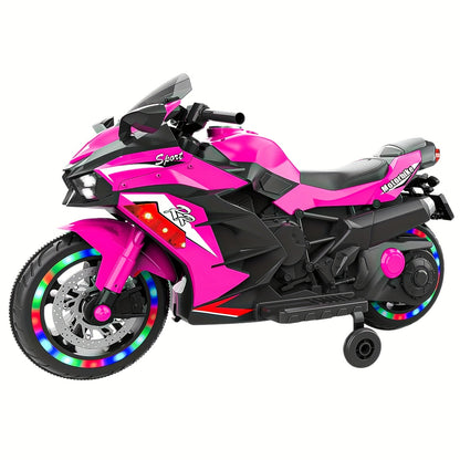 Pink Kid Ride on Car Toy, 12V Electric Motorcycle for Kids with LED Light Wheels, MP3 Halloween, Christmas Gift, Boys Adult Christmas Halloween Thanksgiving Gifts