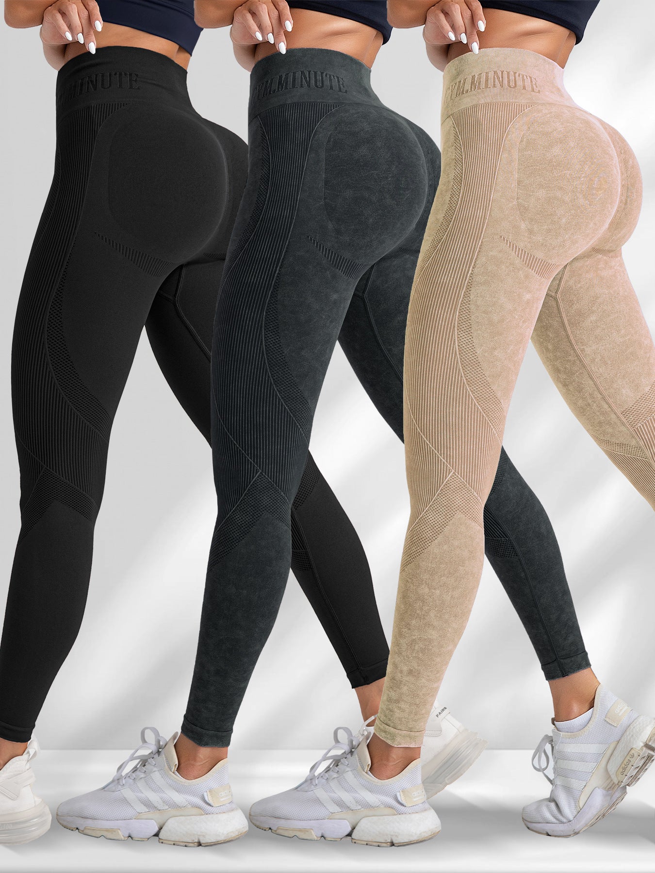 3pcs Seamless Women's Yoga Leggings - Quick-Dry, High-Waist, Butt-Lifting Activewear with Letter Detail