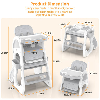 Adjustable & High Chair Set with Safety Harness - Includes Study Table, Building Block Station, and Footrest - Easy Assembly - Gray/Pink, Chair